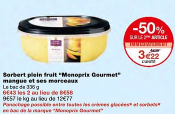 Promoties Sorbert plein fruit monoprix gourmet mangue et ses morceaux - Huismerk - MonoPrix - Geldig van 23/09/2020 tot 04/10/2020 bij MonoPrix