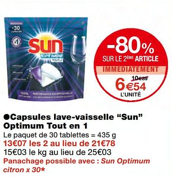 Promotions Capsules lave-vaisselle sun optimum tout en 1 - Sun - Valide de 23/09/2020 à 04/10/2020 chez MonoPrix