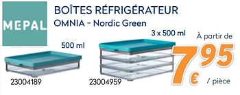 Promotions Boîtes réfrigérateur omnia - nordic green - Mepal - Valide de 28/09/2020 à 31/10/2020 chez Krefel