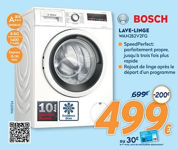 Promotions Bosch lave-linge wan282v2fg - Bosch - Valide de 28/09/2020 à 31/10/2020 chez Krefel