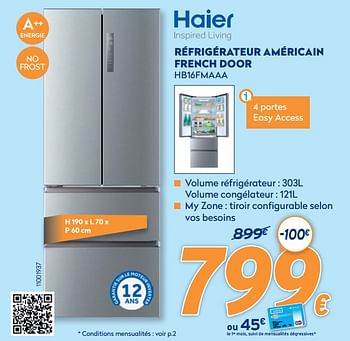 Promotions Haier réfrigérateur américain `french door hb16fmaaa - Haier - Valide de 28/09/2020 à 31/10/2020 chez Krefel