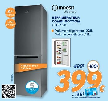 Promotions Indesit réfrigérateur combi-bottom lr8 s2 x b - Indesit - Valide de 28/09/2020 à 31/10/2020 chez Krefel