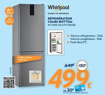 Promoties Whirlpool réfrigérateur combi-bottom w7 8210 ox - Whirlpool - Geldig van 28/09/2020 tot 31/10/2020 bij Krefel