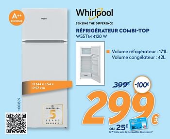 Promoties Whirlpool réfrigérateur combi-top w55tm 4120 w - Whirlpool - Geldig van 28/09/2020 tot 31/10/2020 bij Krefel