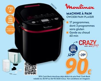 Promotions Moulinex machine à pain ow2208 - Moulinex - Valide de 28/09/2020 à 31/10/2020 chez Krefel