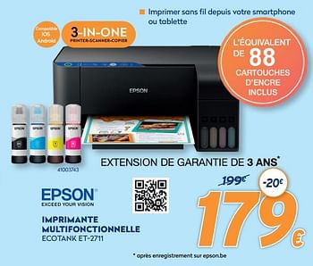Promotions Epson imprimante multifonctionnelle ecotank et-2711 - Epson - Valide de 28/09/2020 à 31/10/2020 chez Krefel