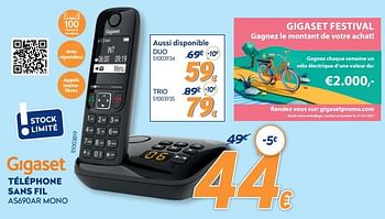 Promoties Gigaset téléphone sans fil as690ar mono - Gigaset - Geldig van 28/09/2020 tot 31/10/2020 bij Krefel