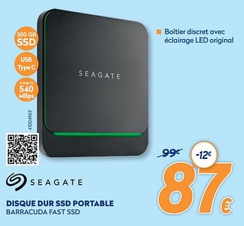 Promotions Seagate disque dur ssd portable barracuda fast ssd - Seagate - Valide de 28/09/2020 à 31/10/2020 chez Krefel