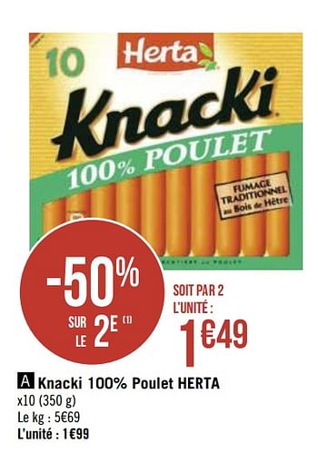 Promotions Knacki 100% poulet herta - Herta - Valide de 21/09/2020 à 04/10/2020 chez Géant Casino