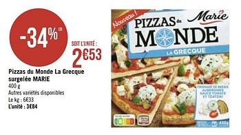Promotions Pizzas du monde la grecque surgelée marie - Marie - Valide de 21/09/2020 à 04/10/2020 chez Géant Casino