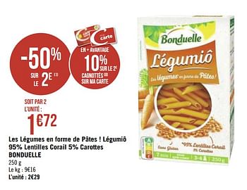 Promotions Les légumes en forme de pâtes ! légumiô 95% lentilles corail 5% carottes bonduelle - Bonduelle - Valide de 21/09/2020 à 04/10/2020 chez Géant Casino