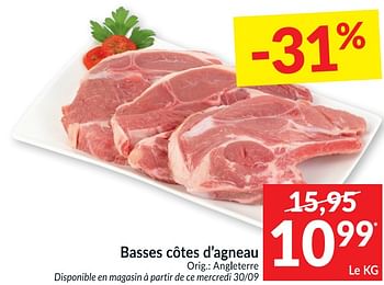 Promoties Basses côtes d`agneau - Huismerk - Intermarche - Geldig van 29/09/2020 tot 04/10/2020 bij Intermarche