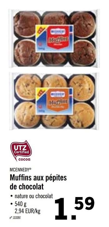 Mcennedy Muffins aux chocolat chez de pépites promotion - En Lidl