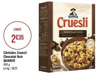 Promotions Céréales cruesli chocolat noir quaker - Quaker - Valide de 21/09/2020 à 04/10/2020 chez Géant Casino