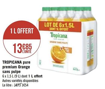 Promotions Tropicana pure premium orange sans pulpe - Tropicana - Valide de 21/09/2020 à 04/10/2020 chez Géant Casino