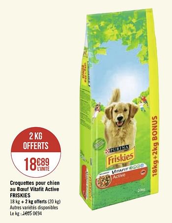 Promotions Croquettes pour chien au boeuf vitafit active friskies - Purina - Valide de 21/09/2020 à 04/10/2020 chez Géant Casino
