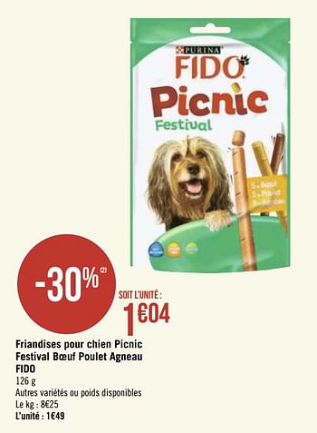 Promotions Friandises pour chien picnic festival boeuf poulet agneau fido - Purina - Valide de 21/09/2020 à 04/10/2020 chez Géant Casino