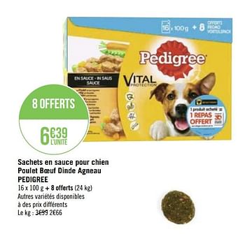 Promotions Sachets en sauce pour chien poulet boeuf dinde agneau pedigree - Pedigree - Valide de 21/09/2020 à 04/10/2020 chez Géant Casino