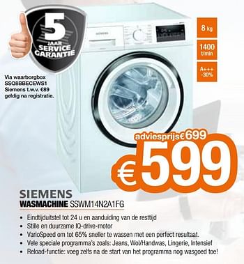 Promoties Siemens wasmachine sswm14n2a1fg - Siemens - Geldig van 28/09/2020 tot 31/10/2020 bij Expert