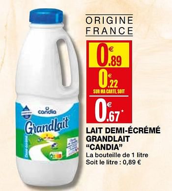 Promoties Lait demi-écrémé grandlait candia - CANDIA - Geldig van 23/09/2020 tot 04/10/2020 bij Coccinelle