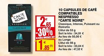 Promotions 10 capsules de café compatibles nespresso carte noire - CarteNoire - Valide de 23/09/2020 à 04/10/2020 chez Coccinelle