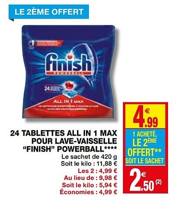 Promotions 24 tablettes all in 1 max pour lave-vaisselle finish powerball - Finish - Valide de 23/09/2020 à 04/10/2020 chez Coccinelle