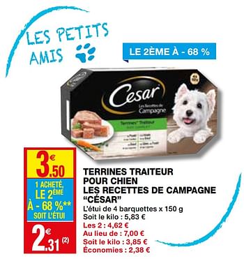 Promotions Terrines traiteur pour chien les recettes de campagne césar - Cesar - Valide de 23/09/2020 à 04/10/2020 chez Coccinelle