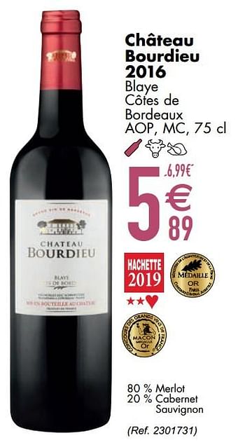 Promoties Château bourdieu 2016 blaye côtes de bordeaux - Rode wijnen - Geldig van 29/09/2020 tot 26/10/2020 bij Cora