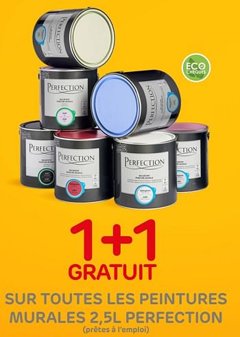 Promoties 1+1 gratuit sur toutes les peintures murales perfection - Perfection - Geldig van 30/09/2020 tot 12/10/2020 bij BricoPlanit