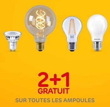 Promotions 2+1 gratuit sur toutes les ampoules - Philips - Valide de 30/09/2020 à 12/10/2020 chez BricoPlanit