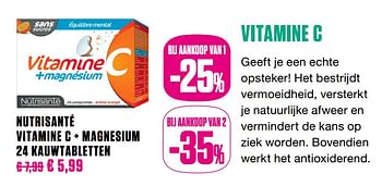Promoties Nutrisanté vitamine c + magnesium 24 kauwtabletten - nutrisan - Geldig van 01/10/2020 tot 30/11/2020 bij Medi-Market