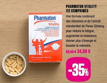 Promotions Pharmaton vitality 112 comprimés - Pharmaton - Valide de 01/10/2020 à 30/11/2020 chez Medi-Market