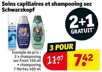 Promotions Shampooing sec fresh + shampooing 7 herbes - Schwarzkopf - Valide de 29/09/2020 à 04/10/2020 chez Kruidvat