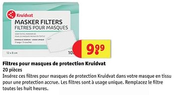 Promotions Filtres pour masques de protection kruidvat - Produit maison - Kruidvat - Valide de 29/09/2020 à 04/10/2020 chez Kruidvat