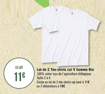 Promotions Lot de 2 tee-shirts col v homme bio - Produit Maison - Géant Casino - Valide de 21/09/2020 à 04/10/2020 chez Géant Casino
