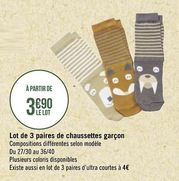 Promotions Lot de 3 paires de chaussettes garçon - Produit Maison - Géant Casino - Valide de 21/09/2020 à 04/10/2020 chez Géant Casino