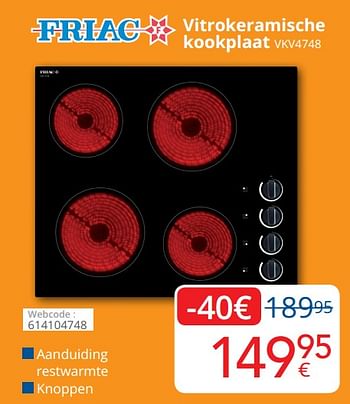 Promoties Friac vitrokeramische kookplaat vkv4748 - Friac - Geldig van 01/10/2020 tot 25/10/2020 bij Eldi