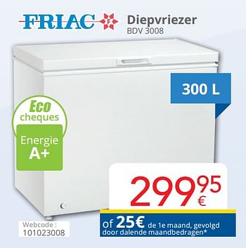 Promoties friac Diepvriezer BDV 3008 - Friac - Geldig van 01/10/2020 tot 25/10/2020 bij Eldi