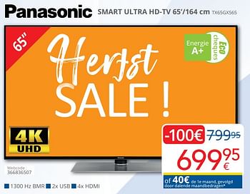 Promoties Panasonic smart ultra hd-tv tx65gx565 - Panasonic - Geldig van 01/10/2020 tot 25/10/2020 bij Eldi