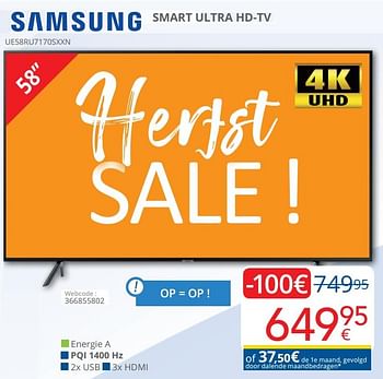 Promotions Samsung smart flat ultra hd-tv ue58ru7170sxxn - Samsung - Valide de 01/10/2020 à 25/10/2020 chez Eldi