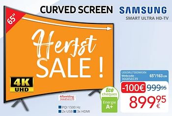Promoties Samsung smart ultra hd-tv 65``-165 cm ue65ru7300wxxn - Samsung - Geldig van 01/10/2020 tot 25/10/2020 bij Eldi