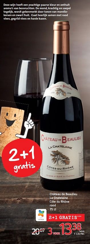 Promoties Château de beaulieu la chatelaine côte du rhône rood - Rode wijnen - Geldig van 08/10/2020 tot 21/10/2020 bij Spar (Colruytgroup)