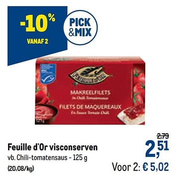 Promotions Feuille d`or visconserven chili-tomatensaus - Feuille d'or - Valide de 07/10/2020 à 20/10/2020 chez Makro