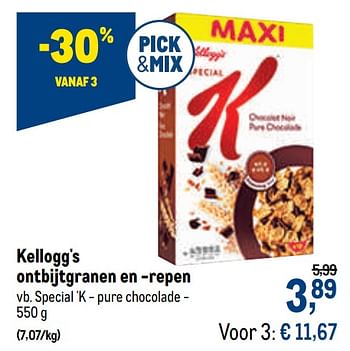 Promotions Kellogg`s ontbijtgranen en -repen special `k - pure chocolade - Kellogg's - Valide de 07/10/2020 à 20/10/2020 chez Makro