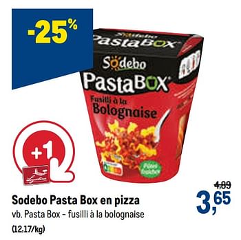 Promotions Sodebo pasta box en pizza pasta box - Sodebo - Valide de 07/10/2020 à 20/10/2020 chez Makro