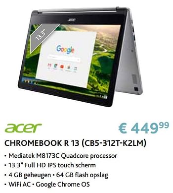 Promotions Acer chromebook r 13 (cb5-312t-k2lm) - Acer - Valide de 14/09/2020 à 31/10/2020 chez Exellent