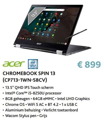 Promoties Acer chromebook spin 13 (cp713-1wn-58cv) - Acer - Geldig van 14/09/2020 tot 31/10/2020 bij Exellent