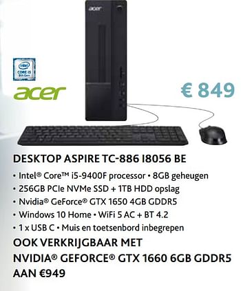 Promotions Acer desktop aspire tc-886 i8056 be - Acer - Valide de 14/09/2020 à 31/10/2020 chez Exellent