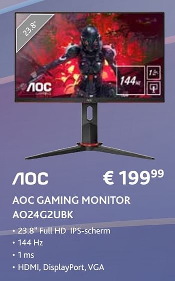 Promoties Aoc gaming monitor ao24g2ubk - AOC - Geldig van 14/09/2020 tot 31/10/2020 bij Exellent