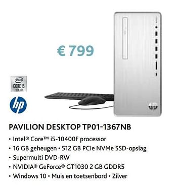 Promoties Hp pavilion desktop tp01-1367nb - HP - Geldig van 14/09/2020 tot 31/10/2020 bij Exellent